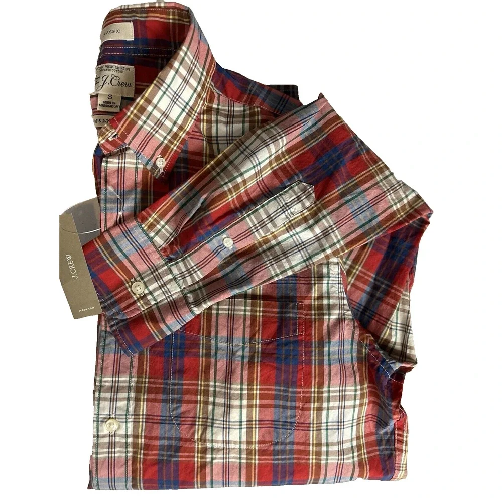 NWT J Crew Plaid Slim Secret Wash Cotton Poplin Shirt Size Small Preppy Academia